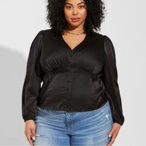NWT Torrid Satin Button Front Top Blouse Black Size 6X Long Sleeve Whimsygoth